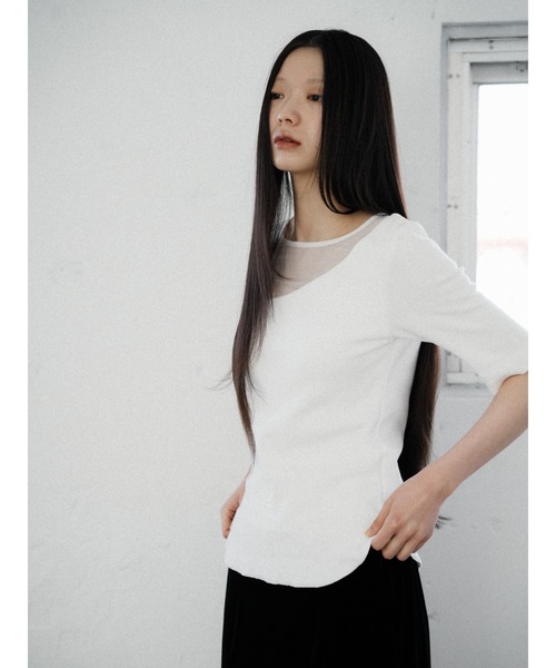 Katrin TOKYO（カトリーントーキョー）の「sheer mesh combi rib tops（Tシャツ/カットソー・レディース・ピンク/ベージュ系/ホワイト・XS/FREE）」の16枚目の写真