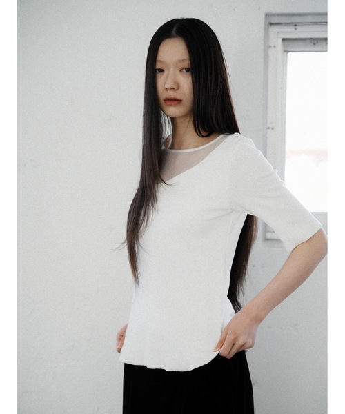 Katrin TOKYO（カトリーントーキョー）の「sheer mesh combi rib tops（Tシャツ/カットソー・レディース・ピンク/ベージュ系/ホワイト・XS/FREE）」の17枚目の写真