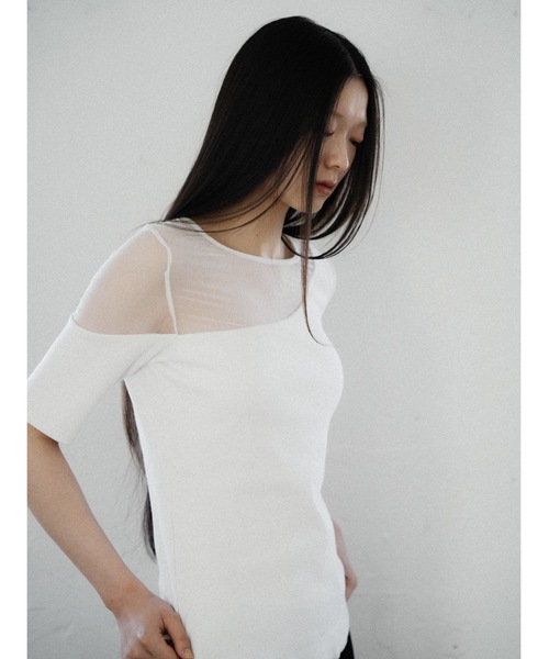Katrin TOKYO（カトリーントーキョー）の「sheer mesh combi rib tops（Tシャツ/カットソー・レディース・ピンク/ベージュ系/ホワイト・XS/FREE）」の19枚目の写真