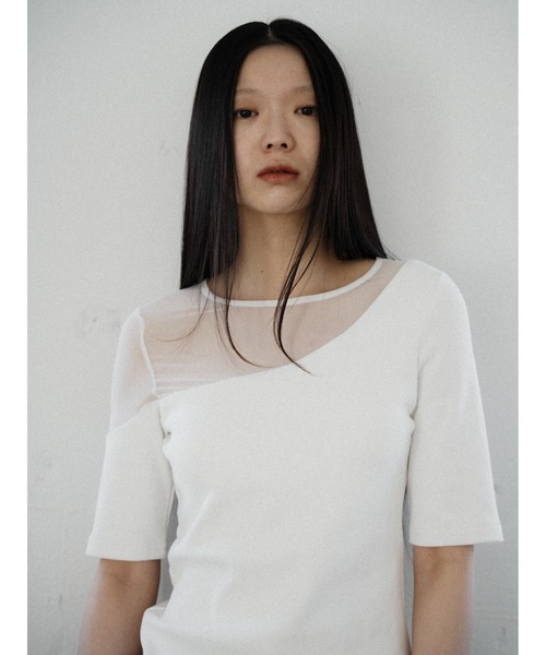 Katrin TOKYO（カトリーントーキョー）の「sheer mesh combi rib tops（Tシャツ/カットソー・レディース・ピンク/ベージュ系/ホワイト・XS/FREE）」の20枚目の写真