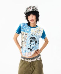プリント配色半袖Tシャツ