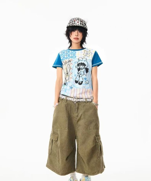 AsheKsha(アシクシャ)の「プリント配色半袖Tシャツ(Tシャツ/カットソー・レディース・ブルー・M)」の2枚目の写真