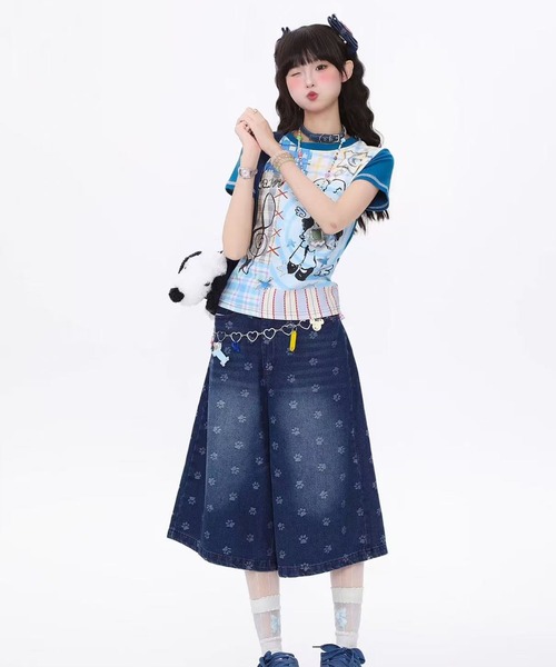 AsheKsha(アシクシャ)の「プリント配色半袖Tシャツ(Tシャツ/カットソー・レディース・ブルー・M)」の7枚目の写真