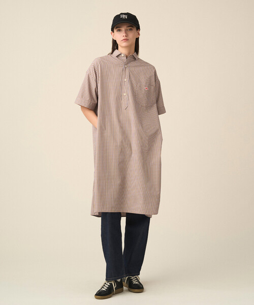 Women's Cotton Poplin Pullover Shirt Dress Plaid（ワンピース