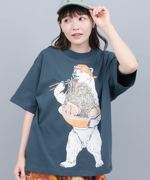 チチカカ(チチカカ)の「go slow caravan USAコットン豪快盛りラーメンクマT(Tシャツ/カットソー・レディース・イエロー/アイボリー/ネイビー・MEDIUM/LARGE)」の3枚目の写真
