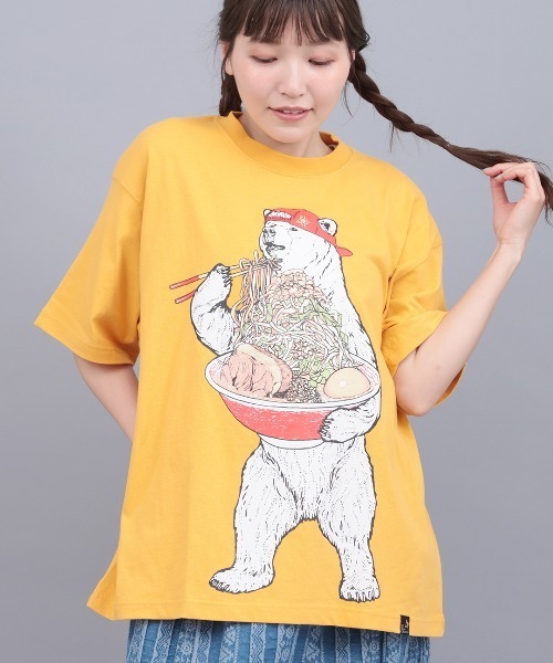 チチカカ(チチカカ)の「go slow caravan USAコットン豪快盛りラーメンクマT(Tシャツ/カットソー・レディース・イエロー/アイボリー/ネイビー・MEDIUM/LARGE)」の1枚目の写真
