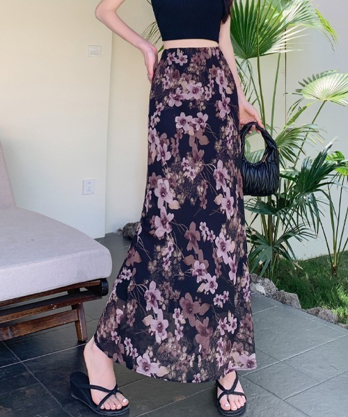 AMAJI(アマジ)の「プリント シフォン マーメイドシルエット ミディロングスカート(スカート・レディース・パープル/イエロー・SMALL/MEDIUM/LARGE/X-LARGE)」の5枚目の写真