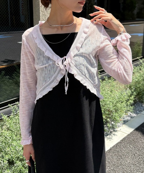 NOGLE(ノグル)の「【NOGLE select/ノグルセレクト】シアーフリルカラーカーディガン(カーディガン/ボレロ・レディース・ピンク/アイボリー/ベージュ/ブルー・FREE)」の2枚目の写真