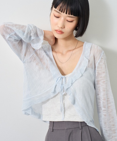 NOGLE(ノグル)の「【NOGLE select/ノグルセレクト】シアーフリルカラーカーディガン(カーディガン/ボレロ・レディース・ピンク/アイボリー/ベージュ/ブルー・FREE)」の4枚目の写真