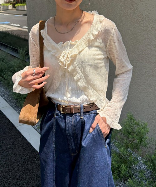 NOGLE(ノグル)の「【NOGLE select/ノグルセレクト】シアーフリルカラーカーディガン(カーディガン/ボレロ・レディース・ピンク/アイボリー/ベージュ/ブルー・FREE)」の5枚目の写真