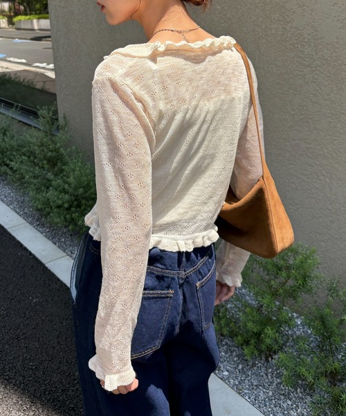 NOGLE(ノグル)の「【NOGLE select/ノグルセレクト】シアーフリルカラーカーディガン(カーディガン/ボレロ・レディース・ピンク/アイボリー/ベージュ/ブルー・FREE)」の7枚目の写真