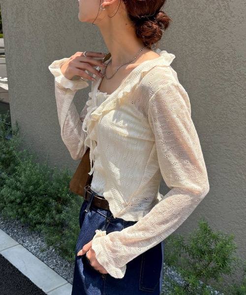 NOGLE(ノグル)の「【NOGLE select/ノグルセレクト】シアーフリルカラーカーディガン(カーディガン/ボレロ・レディース・ピンク/アイボリー/ベージュ/ブルー・FREE)」の6枚目の写真