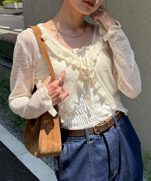 NOGLE(ノグル)の「【NOGLE select/ノグルセレクト】シアーフリルカラーカーディガン(カーディガン/ボレロ・レディース・ピンク/アイボリー/ベージュ/ブルー・FREE)」の8枚目の写真