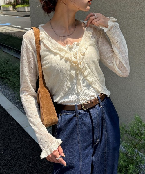 NOGLE(ノグル)の「【NOGLE select/ノグルセレクト】シアーフリルカラーカーディガン(カーディガン/ボレロ・レディース・ピンク/アイボリー/ベージュ/ブルー・FREE)」の12枚目の写真