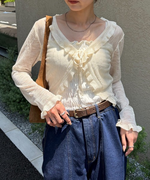 NOGLE(ノグル)の「【NOGLE select/ノグルセレクト】シアーフリルカラーカーディガン(カーディガン/ボレロ・レディース・ピンク/アイボリー/ベージュ/ブルー・FREE)」の10枚目の写真