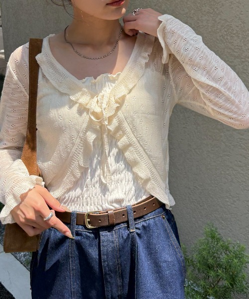 NOGLE(ノグル)の「【NOGLE select/ノグルセレクト】シアーフリルカラーカーディガン(カーディガン/ボレロ・レディース・ピンク/アイボリー/ベージュ/ブルー・FREE)」の11枚目の写真