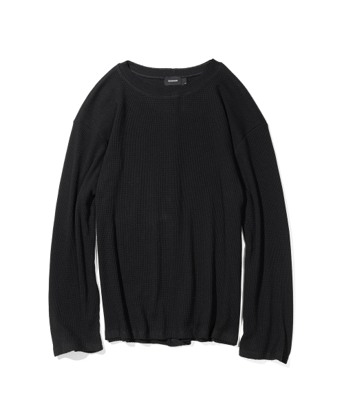 MASSNOUN(マスノウン)の「ワッフルカットディバイドボートネックロングスリーブMSSLS002-BK(Tシャツ/カットソー・レディース・その他・MEDIUM/LARGE)」の1枚目の写真