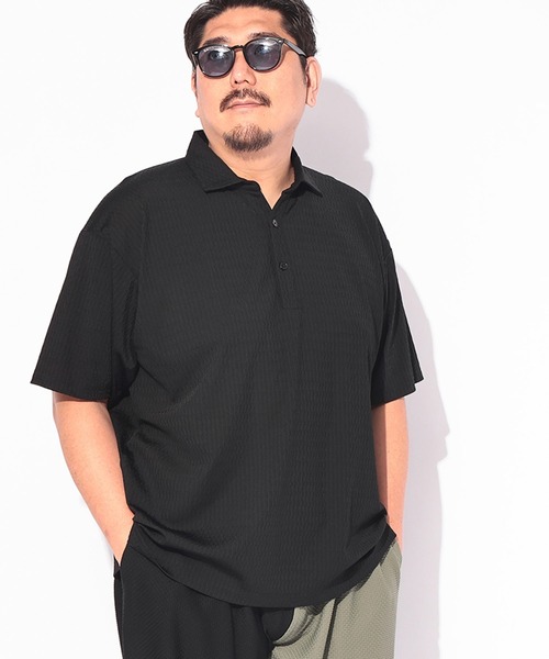 B&T CLUB（ビーティークラブ）の「ポロシャツ 半袖 メンズ 大きいサイズ COOL＆SPAN ジャガード スキッパー シャツ B＆T CLUB (ビーアンドティークラブ)（ポロシャツ・メンズ・ブラック/ネイビー・X1(3L～4L)/X4(8L～9L)/X2(4L～5L)）」の3枚目の写真