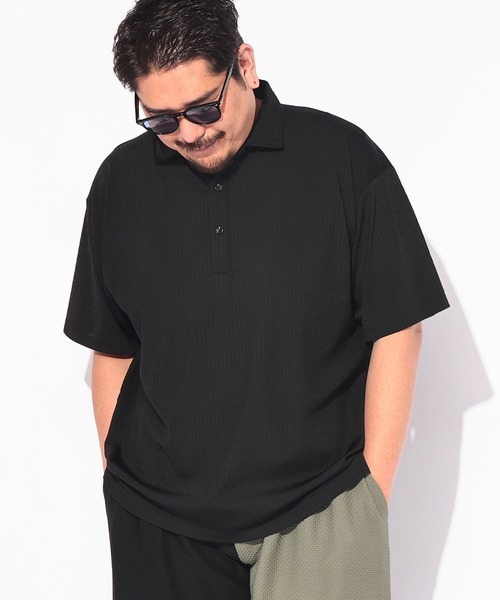 B&T CLUB（ビーティークラブ）の「ポロシャツ 半袖 メンズ 大きいサイズ COOL＆SPAN ジャガード スキッパー シャツ B＆T CLUB (ビーアンドティークラブ)（ポロシャツ・メンズ・ブラック/ネイビー・X1(3L～4L)/X4(8L～9L)/X2(4L～5L)）」の6枚目の写真