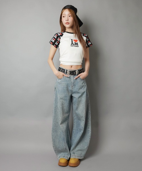 SPINNS（スピンズ）の「ラグラン半袖Tシャツ/袖ロゴ/バディガール（Tシャツ/カットソー・レディース・ホワイト×ブラック/ホワイト×ブルー・ONESIZE）」の10枚目の写真