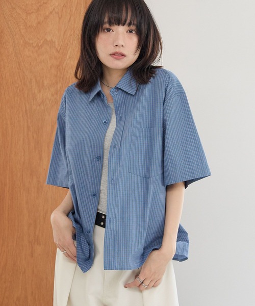 PBLIM(ページボーイリム)の「《UNISEX》チェッククロップドシャツ(シャツ/ブラウス・レディース・ネイビー/ブルー・FREE)」の13枚目の写真