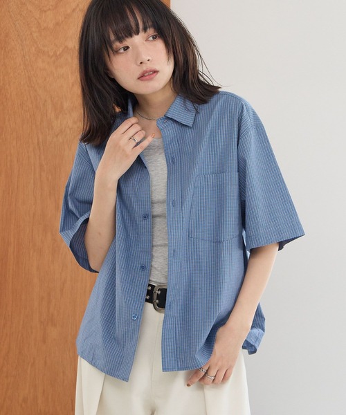PBLIM(ページボーイリム)の「《UNISEX》チェッククロップドシャツ(シャツ/ブラウス・レディース・ネイビー/ブルー・FREE)」の14枚目の写真