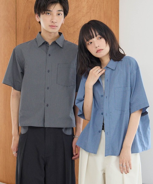 PBLIM(ページボーイリム)の「《UNISEX》チェッククロップドシャツ(シャツ/ブラウス・レディース・ネイビー/ブルー・FREE)」の9枚目の写真
