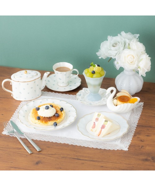 クラシックローズ プレート SS ブルー 食器 皿 カフェ 花柄 純喫茶