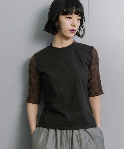 MARECHAL TERRE(マルシャルテル)の「【接触冷感】シアーインナートップス(Tシャツ/カットソー・レディース・ブラック/オフホワイト/セージグリーン/ネイビー/ダークブラウン・MEDIUM)」の1枚目の写真