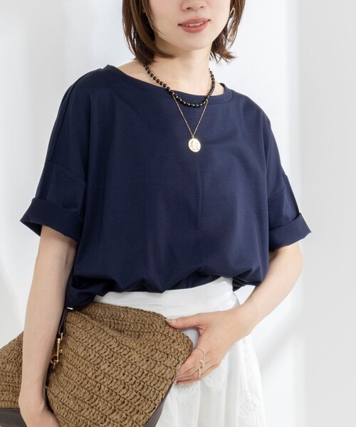 NOLLEY’S(ノーリーズ)の「【WEB限定】ウォッシャブルリヨセル綿オトナT(Tシャツ/カットソー・レディース・オフホワイト/ブルー系その他7/ネイビー/ベージュ系その他3・38)」の3枚目の写真