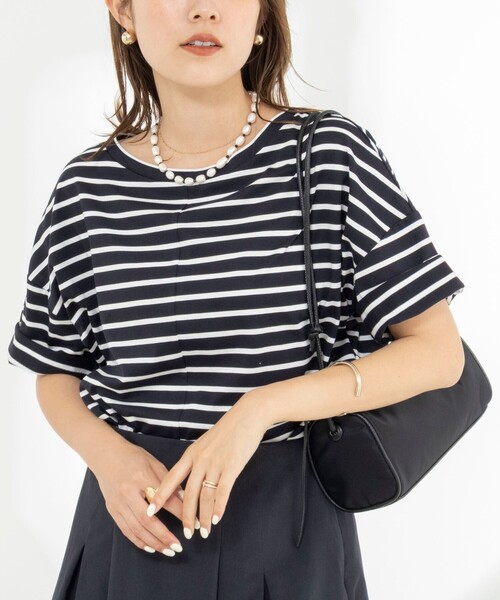 NOLLEY’S(ノーリーズ)の「【WEB限定】ウォッシャブルリヨセル綿オトナT(Tシャツ/カットソー・レディース・オフホワイト/ブルー系その他7/ネイビー/ベージュ系その他3・38)」の4枚目の写真