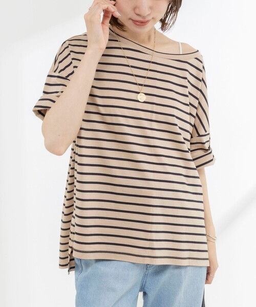 NOLLEY’S(ノーリーズ)の「【WEB限定】ウォッシャブルリヨセル綿オトナT(Tシャツ/カットソー・レディース・オフホワイト/ブルー系その他7/ネイビー/ベージュ系その他3・38)」の5枚目の写真