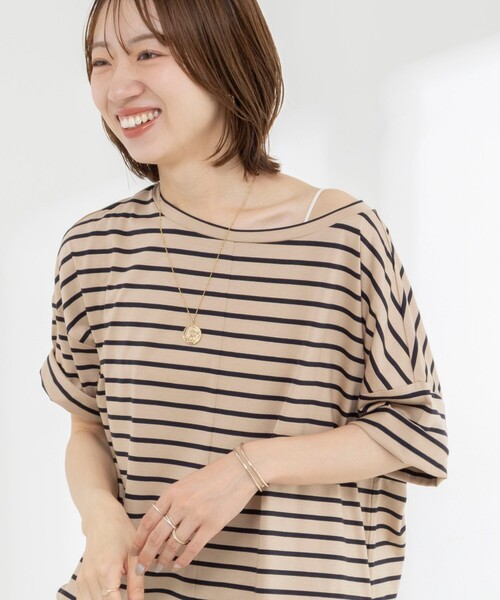NOLLEY’S(ノーリーズ)の「【WEB限定】ウォッシャブルリヨセル綿オトナT(Tシャツ/カットソー・レディース・オフホワイト/ブルー系その他7/ネイビー/ベージュ系その他3・38)」の6枚目の写真