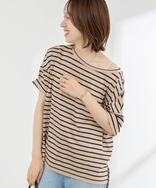 NOLLEY’S(ノーリーズ)の「【WEB限定】ウォッシャブルリヨセル綿オトナT(Tシャツ/カットソー・レディース・オフホワイト/ブルー系その他7/ネイビー/ベージュ系その他3・38)」の7枚目の写真