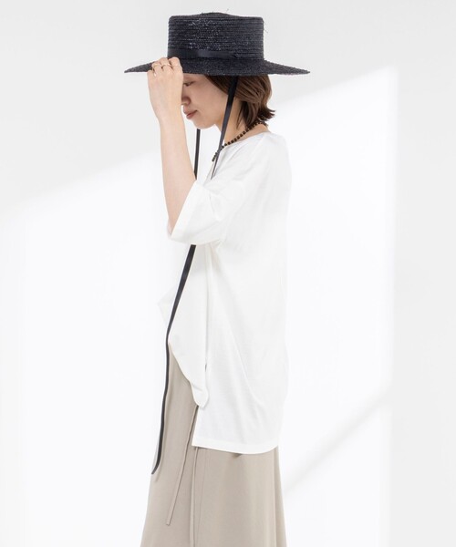 NOLLEY’S(ノーリーズ)の「【WEB限定】ウォッシャブルリヨセル綿オトナT(Tシャツ/カットソー・レディース・オフホワイト/ブルー系その他7/ネイビー/ベージュ系その他3・38)」の10枚目の写真