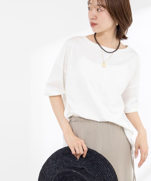 NOLLEY’S(ノーリーズ)の「【WEB限定】ウォッシャブルリヨセル綿オトナT(Tシャツ/カットソー・レディース・オフホワイト/ブルー系その他7/ネイビー/ベージュ系その他3・38)」の14枚目の写真