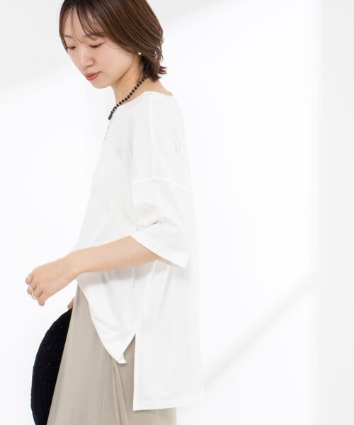 NOLLEY’S(ノーリーズ)の「【WEB限定】ウォッシャブルリヨセル綿オトナT(Tシャツ/カットソー・レディース・オフホワイト/ブルー系その他7/ネイビー/ベージュ系その他3・38)」の15枚目の写真