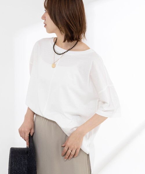 NOLLEY’S(ノーリーズ)の「【WEB限定】ウォッシャブルリヨセル綿オトナT(Tシャツ/カットソー・レディース・オフホワイト/ブルー系その他7/ネイビー/ベージュ系その他3・38)」の17枚目の写真