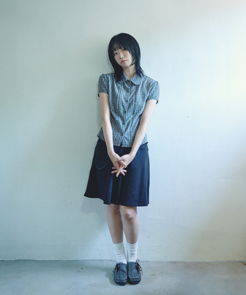 MIHEV(ミヘブ)の「チェックパフ半袖ブラウス チャコール(シャツ/ブラウス・レディース・その他・FREE)」の5枚目の写真