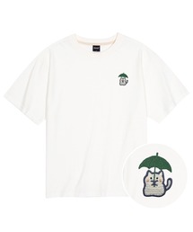 クールコットンオーバーサイズレインニャン刺繍半袖Tシャツ