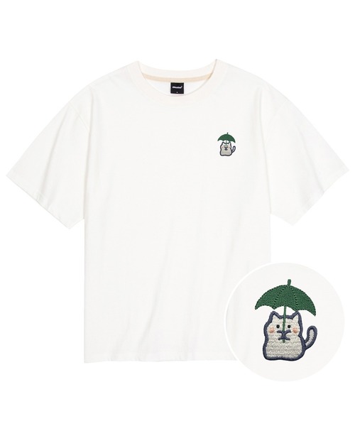 OKSTAR(オクスター)の「クールコットンオーバーサイズレインニャン刺繍半袖Tシャツ(Tシャツ/カットソー・レディース・ホワイト/ブラック/ダークグリーン/クリーム・SMALL/MEDIUM/LARGE/X-LARGE/XX-LARGE)」の1枚目の写真