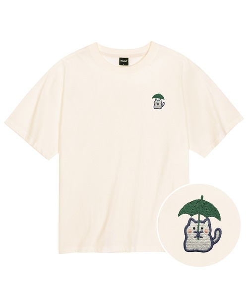 OKSTAR(オクスター)の「クールコットンオーバーサイズレインニャン刺繍半袖Tシャツ(Tシャツ/カットソー・レディース・ホワイト/ブラック/ダークグリーン/クリーム・SMALL/MEDIUM/LARGE/X-LARGE/XX-LARGE)」の3枚目の写真
