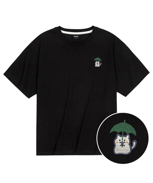 OKSTAR(オクスター)の「クールコットンオーバーサイズレインニャン刺繍半袖Tシャツ(Tシャツ/カットソー・レディース・ホワイト/ブラック/ダークグリーン/クリーム・SMALL/MEDIUM/LARGE/X-LARGE/XX-LARGE)」の2枚目の写真