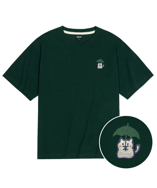OKSTAR(オクスター)の「クールコットンオーバーサイズレインニャン刺繍半袖Tシャツ(Tシャツ/カットソー・レディース・ホワイト/ブラック/ダークグリーン/クリーム・SMALL/MEDIUM/LARGE/X-LARGE/XX-LARGE)」の4枚目の写真