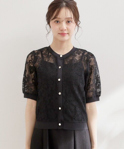 couture brooch（クチュールブローチ）の「【洗える】フラワーレース カーディガン（カーディガン/ボレロ・レディース・ブラック/ホワイト・42/38/36/40）」の5枚目の写真