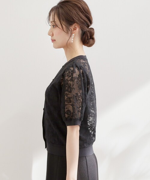 couture brooch（クチュールブローチ）の「【洗える】フラワーレース カーディガン（カーディガン/ボレロ・レディース・ブラック/ホワイト・42/38/36/40）」の6枚目の写真