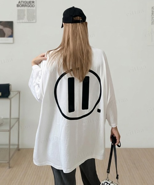 Dalfwin(ダールフィン)の「韓国ファッション PAUSAバックプリント半袖Tシャツ(Tシャツ/カットソー・レディース・ホワイト/ブラック・FREE)」の1枚目の写真