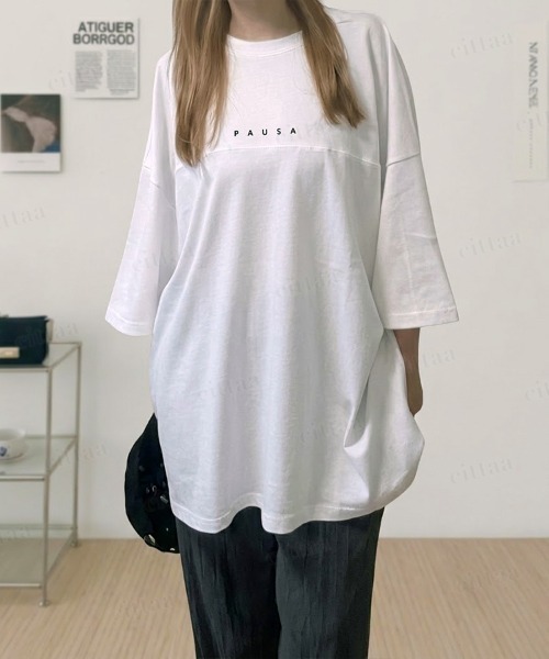 Dalfwin(ダールフィン)の「韓国ファッション PAUSAバックプリント半袖Tシャツ(Tシャツ/カットソー・レディース・ホワイト/ブラック・FREE)」の21枚目の写真