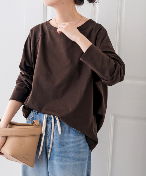 Spick & Span（スピックアンドスパン）の「《WEB限定カラー有り / 追加》ボートネックバックタックプルオーバー（Tシャツ/カットソー・レディース・キャメル/マルチ/ベージュ/ブラウン・FREE）」の21枚目の写真
