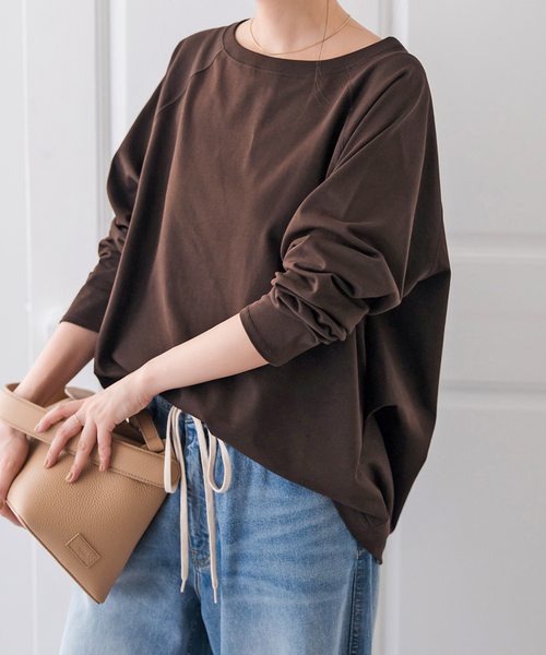 Spick & Span（スピックアンドスパン）の「《WEB限定カラー有り / 追加》ボートネックバックタックプルオーバー（Tシャツ/カットソー・レディース・キャメル/マルチ/ベージュ/ブラウン・FREE）」の22枚目の写真